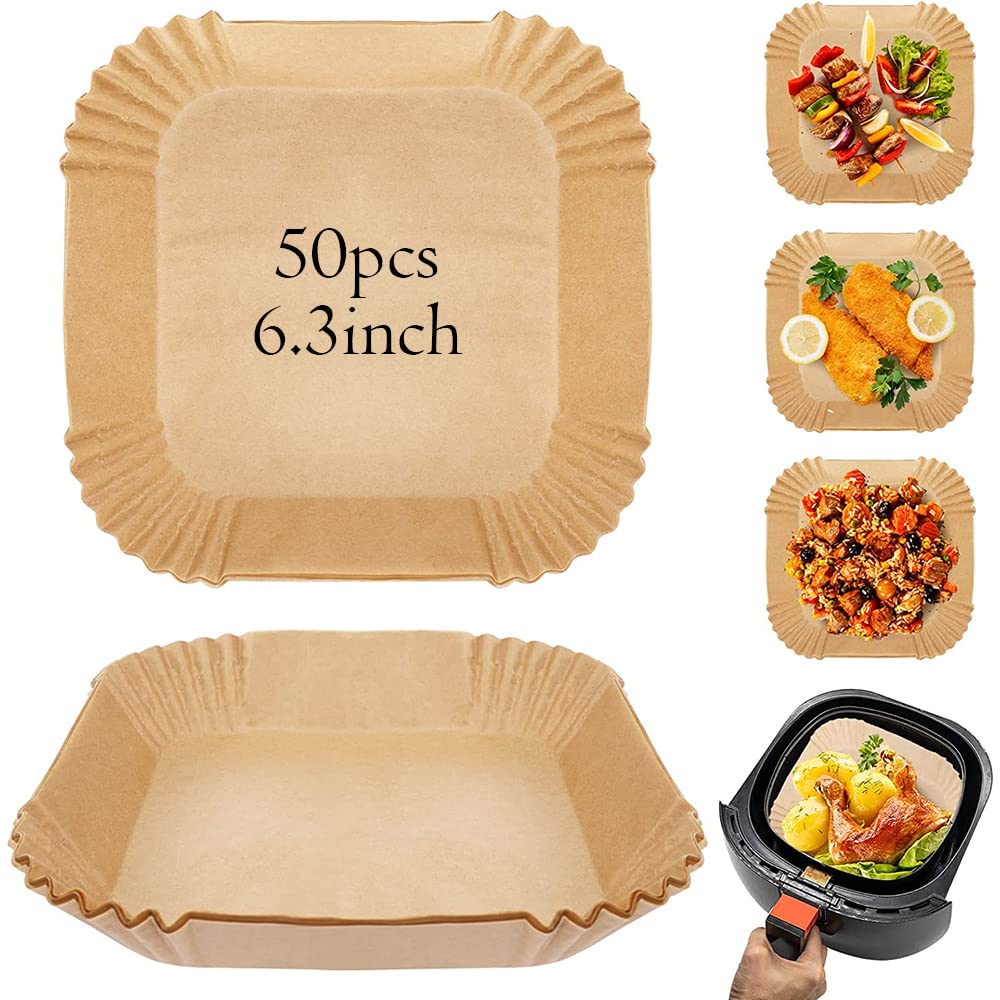 HASTHIP 50Pcs Air Fryer Disposable Paper Liner, Non-Stick Parchment Paper Plate, Oil-Proof Air Fryer Parchment Paper for Frying, Baking, Cooking, Roasting and Microwave (6.3 inches, Brown) HASTHIP 50Pcs Air Fryer Disposable Paper Liner, Non-Stick Parchment Paper Plate, Oil-Proof Air Fryer Parchment Paper for Frying, Baking, Cooking, Roasting and Microwave (6.3 inches, Brown)